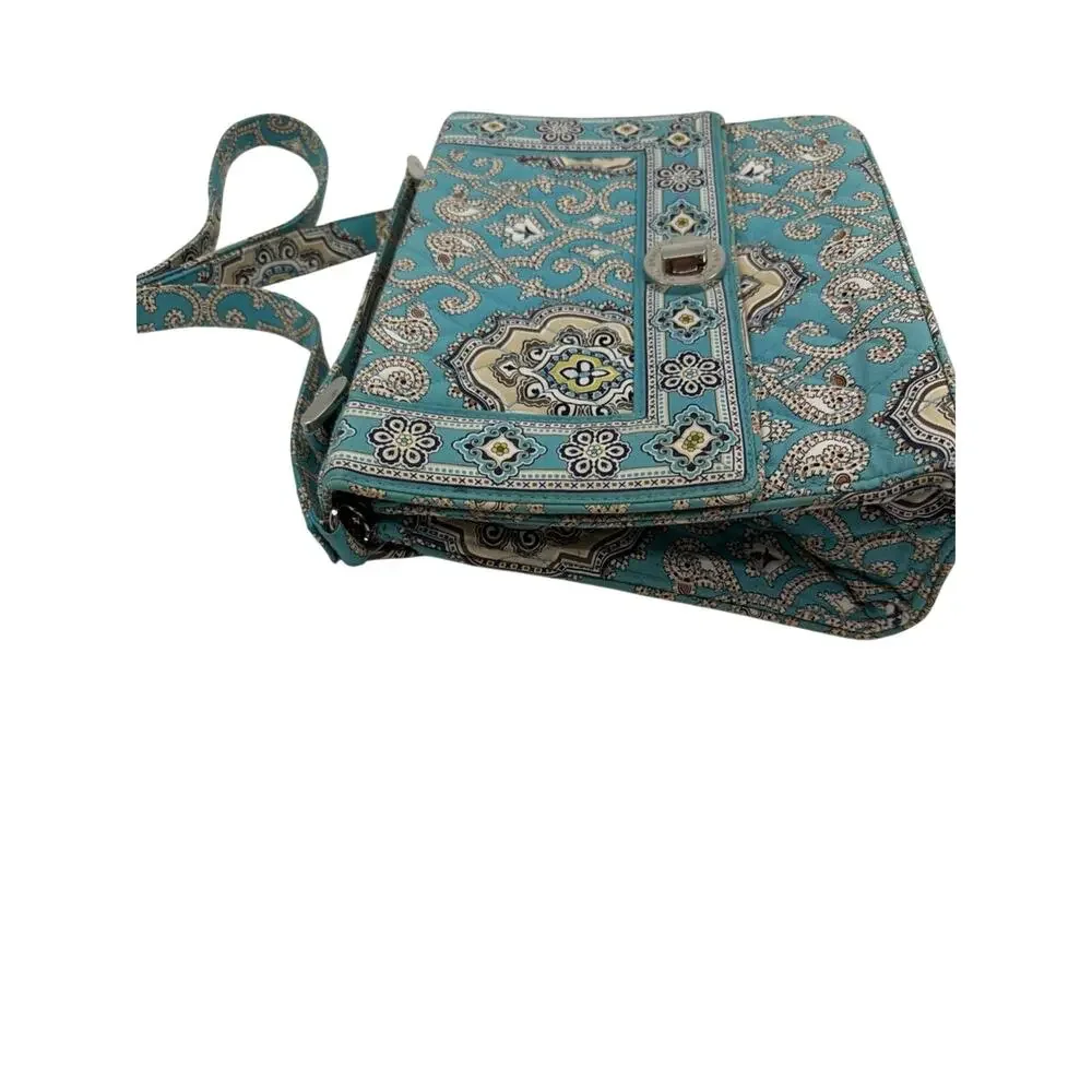 Vera Bradley Julia Turn Lock Satchel Crossbody Turquoise Brown Medallion